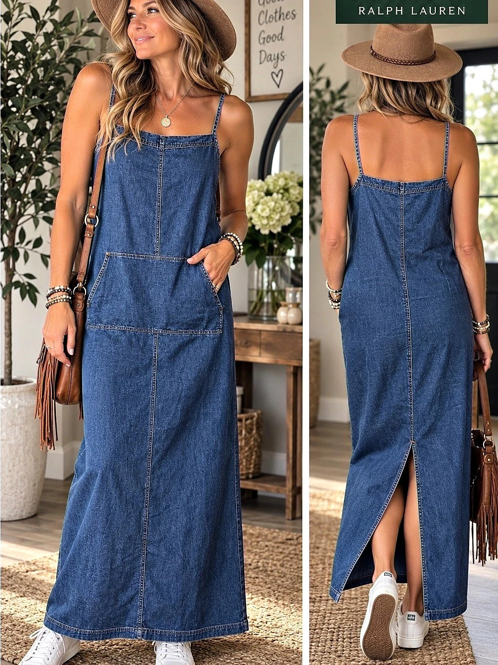 22.5 ptp Ralph Lauren Denim Maxi Dress Blue Large Like New